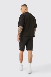 Men's Black Oversized T-Shirt and Shorts <b>Set</b> 100% Cotton Casual Summer Streetwear 2 Piece Outfit - Product Image 2