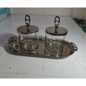 Luxury Stainless Steel Glass <b>Spice</b> <b>Jar</b> <b>Set</b> with Tray Modern Kitchen Seasoning Canister Sugar Bowl for Home Hotel Restaurant Tray - Product Image 1