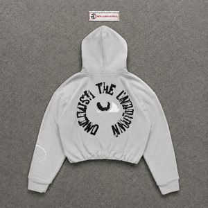เสื้อฮู้ดดี้สตรีทแวร์สีเทาขนาดใหญ่พิเศษ ผ้าฝ้ายเฟรนช์เทอร์รี่ 100% ลายปักพิมพ์ดีไซน์เก๋ๆ สวมใส่สบายๆ สำหรับฤดูหนาว - Product Image 6