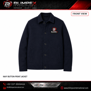 BLIMPEX INTERNATIONAL <b>Men's</b> <b>Navy</b> Woolen Button-Front Crew Neck Jacket Regular Fit Waterproof Windproof <b>Fleece</b> Lining HIGH STREET - Product Image 1