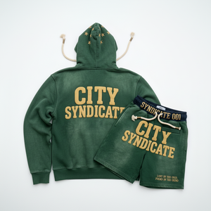 Custom Men's green Vintage Washed Breathable Winter Patch Zip Hoodie Shorts <b>Set</b> Heavyweight Cotton Streetwear OEM Private Label - Product Image 2