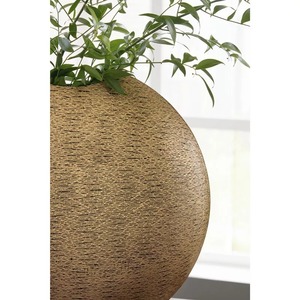 Nouveau vase de table moderne, fait main, avec texture côtelée, finition dorée, 12,5 pouces de hauteur, 8 pouces de largeur, pièce d'art décorative - Product Image 4