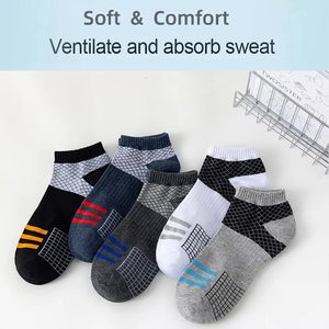 Ankle <b>Socks</b> Gray Black Geometric Pattern Breathable Knitted for Running Adults Summer Thin Fit - Product Image 3