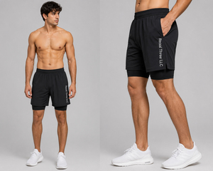 Custom Printed <b>Compression</b> Double Layer <b>Shorts</b> <b>Men</b> Sport Training Mid Waist <b>Shorts</b> 2 in 1 Quick Dry 220 GSM Workout Wear <b>Shorts</b> - Product Image 3