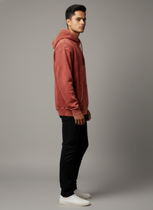 Sweat à capuche personnalisé délavé à l'acide pour homme, livraison rapide, épais 500 GSM, coupe oversize, effet vieilli, polaire vierge, streetwear - Product Image 2