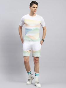 Conjunto de Camiseta y Pantalones Cortos Casuales de Verano para Hombre, Estampado Digital, Tejido de Algodón Transpirable, Diseño Abstracto Blanco - Product Image 1