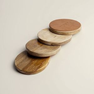 Natural Finish Wooden Coasters Set of 4 Rustic <b>Table</b> <b>Protection</b> - Product Image 5