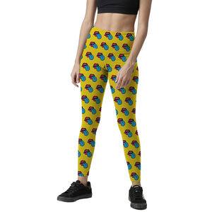 Leggings de yoga taille haute pleine longueur avec imprimé langue de dessin animé, en Spandex et Polyester, extensibles dans les quatre sens, taille élastique - Product Image 1