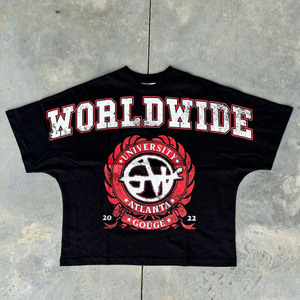 เสื้อยืดลายกราฟิก Worldwide University Houston Gouge สีน้ำเงิน ทรงโอเวอร์ไซส์ สไตล์วินเทจ ขาดๆ แบบนักศึกษา ใส่ได้ทั้งชายและหญิง - Product Image 4