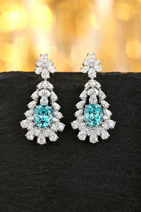 Pendientes de Diamantes de Oro Blanco de Lujo para Mujer con Piedra Central de Topacio Azul, Certificados por IGI, Joyería para Bodas - Product Image 6