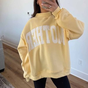 Pull à col montant rayé en sergé avec logo personnalisé, imprimé « Mama », coupe oversize, 100 % coton tricoté, décontracté, pour l'hiver - Product Image 1