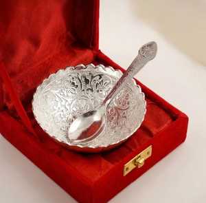 Juego de cuchara y tazón de lujo hecho a mano en plata Germen de Jaipurios, exquisito, en caja de terciopelo azul para Acción de Gracias y ocasiones festivas - Product Image 4