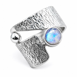 925 Sterling Silver Rainbow Moonstone Band <b>Ring</b> Handmade Bohemian Natural Gemstone <b>Statement</b> <b>Ring</b> Fine Jewelry Wholesale - Product Image 1