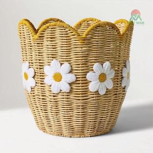 Cesta de Almacenamiento Multiusos Vintage Ecológica de Bambú con Diseño de Margarita - Product Image 1