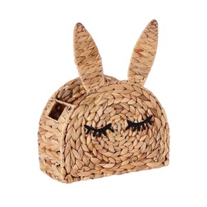 Panier à lapin en jacinthe d'eau tressé à la main, organisateur de rangement pour jouets en forme d'animal, pour chambre d'enfant, avec yeux fermés - Product Image 1