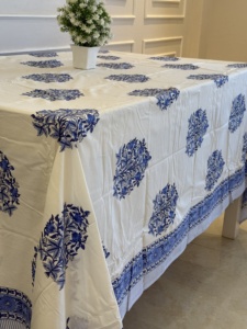 Floral Blue Block Print Cotton <b>Tablecloth</b> Washable <b>Table</b> cover Wedding Dining <b>Table</b> Cover Dinner Napkin Pure Cotton <b>Tablecloth</b> - Product Image 5
