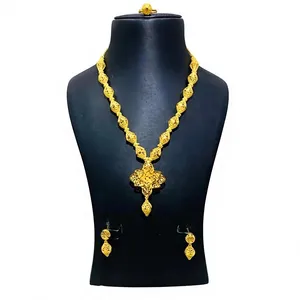Conjunto de collar chapado en oro de estilo etíope de lujo para mujer, conjunto de joyería africana para boda con aretes a juego - Product Image 1