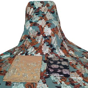 Robe Gurgura Garbasaar en soie 100% imprimée florale Jacquard crémeux élégant pour filles tissu en mousseline de soie tissé de style sergé pour les mariages - Product Image 5