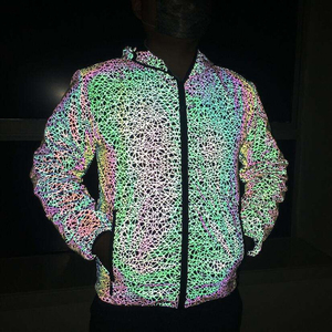Unisex Thin Silver Solid Reflective 100% Polyester <b>Jacket</b> Hooded Full Reflective Windproof Zipper Coat for Night <b>Cycling</b> Running - Product Image 5