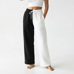 Pantalon de jogging pour femme de haute qualité en molleton de coton, bicolore, à jambes larges, avec cordon de serrage à la taille, coupe ample, style streetwear décontracté et tendance - Product Image 2