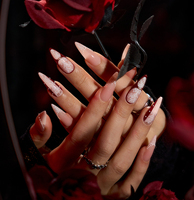 Faux Ongles Gothiques de Luxe pour Halloween, Vente en Gros, Longs Stilettos, French Manucure 3D, en Gel Souple, Faits à la Main, à Coller