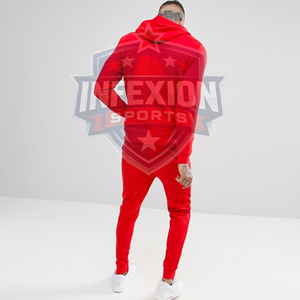 Survêtement à capuche rouge pour homme, couleur unie, décontracté, respirant, en polyester, style automne, avec poches latérales - Product Image 3