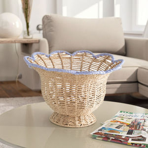 Handmade <b>Paper</b> Rope Decorative Basket Bowl Wicker Fruit Basket Pedestal With Scalloped Edge For Dining Table <b>Kitchen</b> Decor - Product Image 5