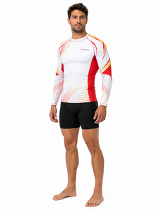 Rashguard à manches longues pour homme, blanc, rouge, jaune, imprimé par sublimation, manches complètes, spandex, polyester, anti-UV, pour activités de plein air - Product Image 5