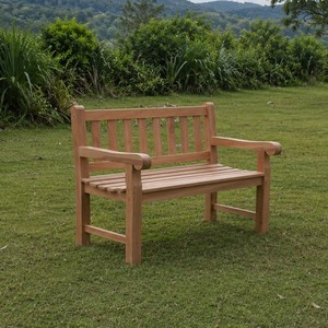 Solid Teak <b>Wood</b> 2 Seater Patio <b>Bench</b> Traditional Design Durable Outdoor Courtyard Furniture Slatted Back Seat Model BEN08 - Product Image 1