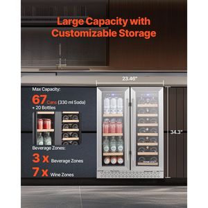 Frigorifero per Vini e Bevande a Doppia Zona da 24 Pollici, Frigo da Incasso o Libera Installazione con Porte in Vetro e Ripiani Regolabili - Product Image 2