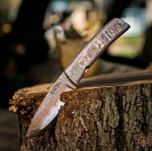 Coltello Tascabile Pieghevole Artigianale in Acciaio Damasco con Manico in Rame, Coltelli da Sopravvivenza e Caccia OEM di Grado Industriale <span class=keywords><strong>Pasha</strong></span> - Product Image 2