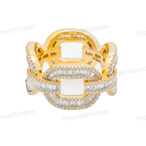 Anillo de eslabones de moissanita plateada para hombre, estilo hip hop, totalmente cubierto de circonitas, banda de lujo chapada en oro rosa/amarillo/blanco, personalizable, regalo perfecto para - Product Image 2