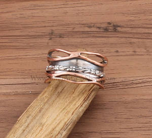 Anillo de banda de plata de ley 925 y cobre de moda, anillos de dedo de metal mixto de dos tonos para hombres y mujeres, joyería apilable estilo bohemio al por mayor - Product Image 5