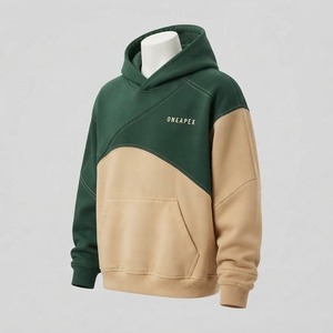 <b>Mens</b> Green Beige Two Tone Color Block Hoodie Cotton Fleece Sweatshirt Custom Logo Streetwear Pullover Casual Winter <b>Hooded</b> <b>Top</b> - Product Image 1