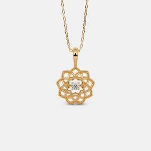14K Yellow Gold Geometric Mandala Lab Grown Diamond Pendant Necklace - Product Image 1