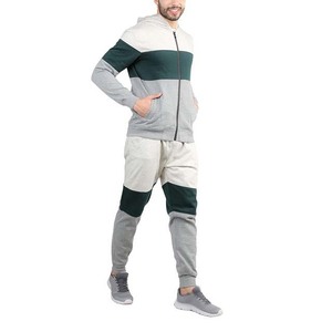 Men's Color Blocking Tracksuit Full <b>Zip</b> <b>Hooded</b> Casual Regular Fit Polyester Cotton Autumn Wear With Side Pockets - Product Image 1