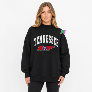 Sweat-shirt à col montant pour femme avec inscription TENNESSEE et appliqué carte, épais et lourd, idéal pour l'hiver - Product Image 1