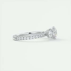 2.15 Ct Royale Three Stone Round Floral French Set Pavé Engagement <b>Ring</b> In 14K White Gold - Product Image 4