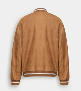 Seeker Unisex Solid Coated <b>Suede</b> Mandarin Collar Varsity <b>Jacket</b> Embroidered Letter Logo Front Casual Winter Wear - Product Image 2