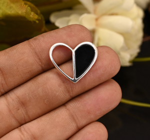 <b>Black</b> Onyx Gemstone 17mm <b>Heart</b> Design 925 Sterling Silver Rhodium Plated Half <b>Black</b> <b>Heart</b> Pendant Gift Unisex DIY Jewelry Making - Product Image 1