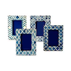Cadre photo rectangulaire moderne en bois et os imprimé motif chevron, gris et blanc, pour décoration intérieure, cadeau artisanal Noushad - Product Image 3