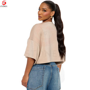 Women's Neck <b>Crop</b> <b>Top</b> T-Shirt Premium Cotton Lightweight Eco-Friendly Breathable Casual for Spring/Summer Fashion Retail - Product Image 4