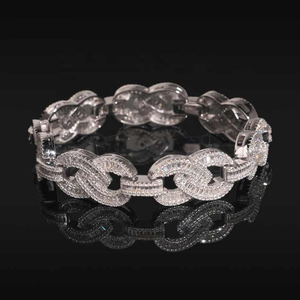 Luxury Women's 925 Silver Rhodium Plated Diamond Chain Link <b>Bracelet</b> Baguette Cut Channel Setting Geometric Design Everyday Wear - Product Image 1