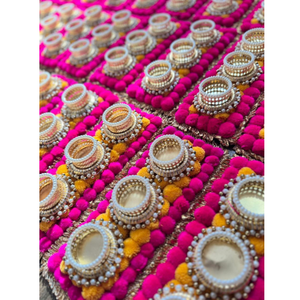 Multicolor Pom Pom <b>Tealight</b> Holder with Organza Bag | Ethnic Diwali Diya Set | Indian Wedding Return Gifts & Party Favors - Product Image 5