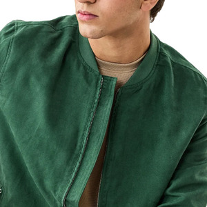 Men's Green <b>Suede</b> Bomber <b>Jacket</b> Stand Collar Zipper Closure Casual Autumn Wear Regular Fit Solid Color - Product Image 5