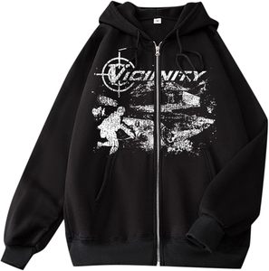Sudadera con capucha de algodón para hombre, con cierre de cremallera, diseño gráfico estampado por transferencia térmica, ecológica, para invierno, corte regular, cierre con cordón. - Product Image 3