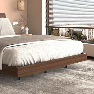 Cadre de lit flottant Queen Size avec lumières LED, station de charge, tête de lit en bois massif, aucun sommier requis - Product Image 4