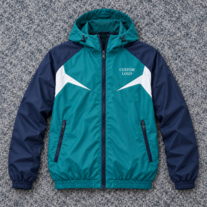 Veste coupe-vent à fermeture éclair intégrale, bleu ciel, blanc, marine, color block, col montant, logo personnalisé, vêtements d'équipe, vente en gros, fournisseur OEM - Product Image 3