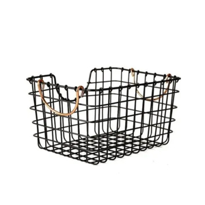 Wholesale <b>Black</b> Metal Wire <b>Storage</b> Basket With Copper Handles Iron Mesh Organizer For Kitchen Pantry Bathroom And Home Decor - Product Image 1
