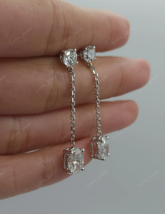 Boucles d'oreilles pendantes personnalisées en or massif 18 carats avec diamants de laboratoire et moissanite ronde ovale, longues chaînes, vente en gros - Product Image 2